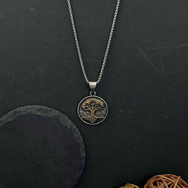 Collier à pendentif vintage Viking Arbre de vie