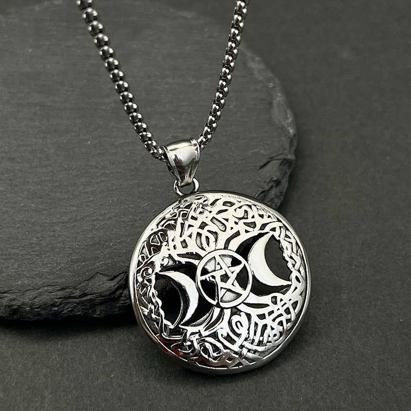 Collier à pendentif rétro Hip-Hop Hollow Star Moon Tree of Life