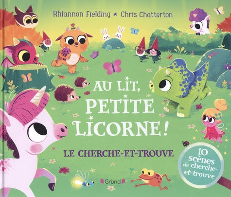 Illustration captivante du livre 'Au lit, petite licorne ! Le cherche-et-trouve' de AU BORD DES CONTINENTS, mettant en scène une petite licorne enchantée dans un décor féérique.