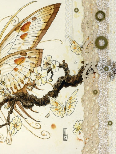 Geisha enchanteuse, illustrée dans le recueil Fées et Amazones de AU BORD DES CONTINENTS, révélant l'élégance féminine.