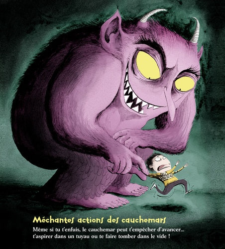 Détail d'une illustration captivante du livre 'Comment ratatiner les cauchemards' par AU BORD DES CONTINENTS pour expliquer comment affronteser ses cauchemars.