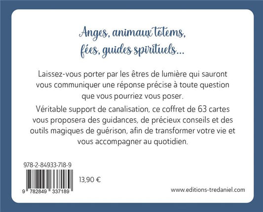 Cartes du Petit Oracle Messager illustrant des anges et animaux totems, outils de canalisation et de guérison.
