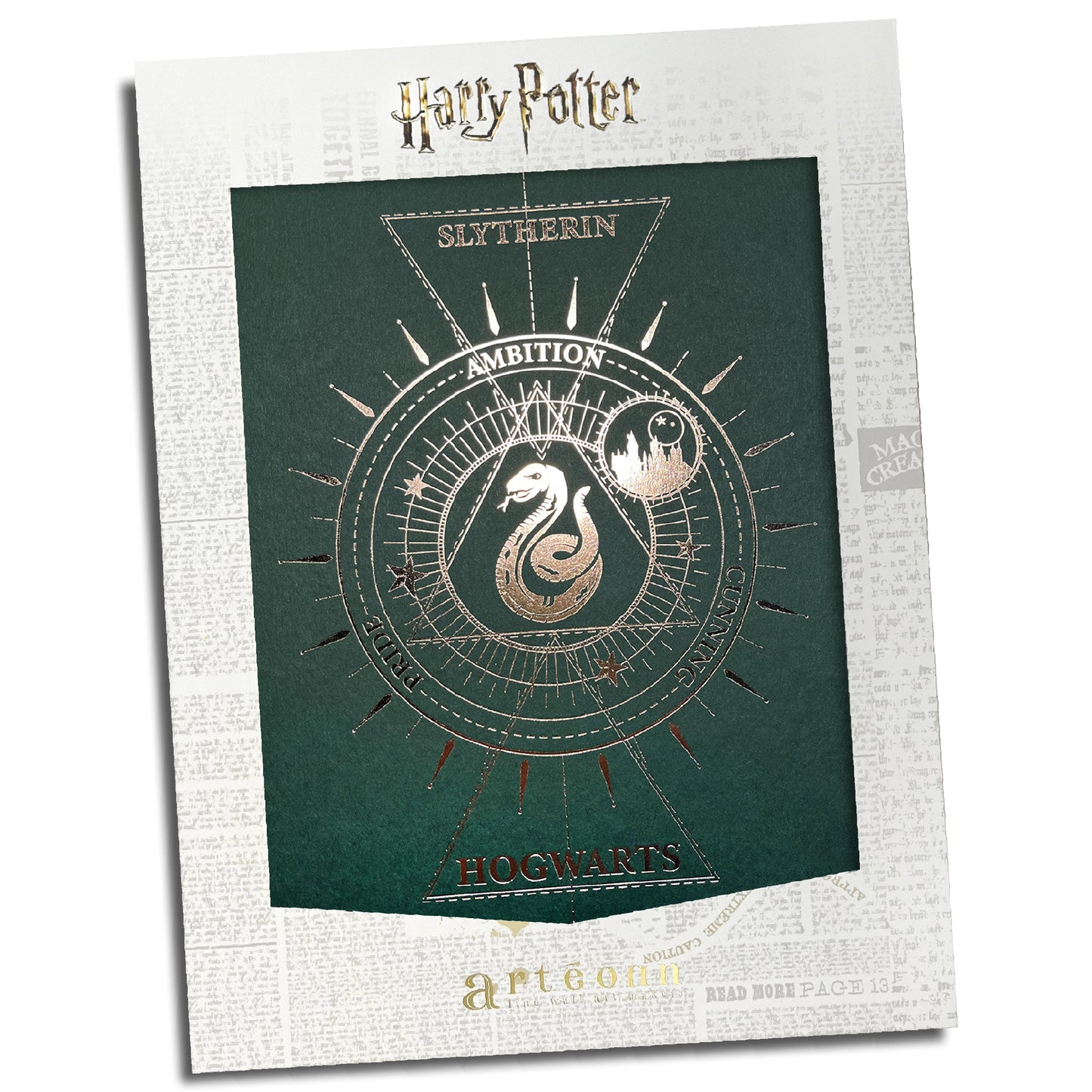 Affiche de collection Serpentard - Harry Potter avec marquage à chaud doré, idéale pour la décoration d'intérieur.