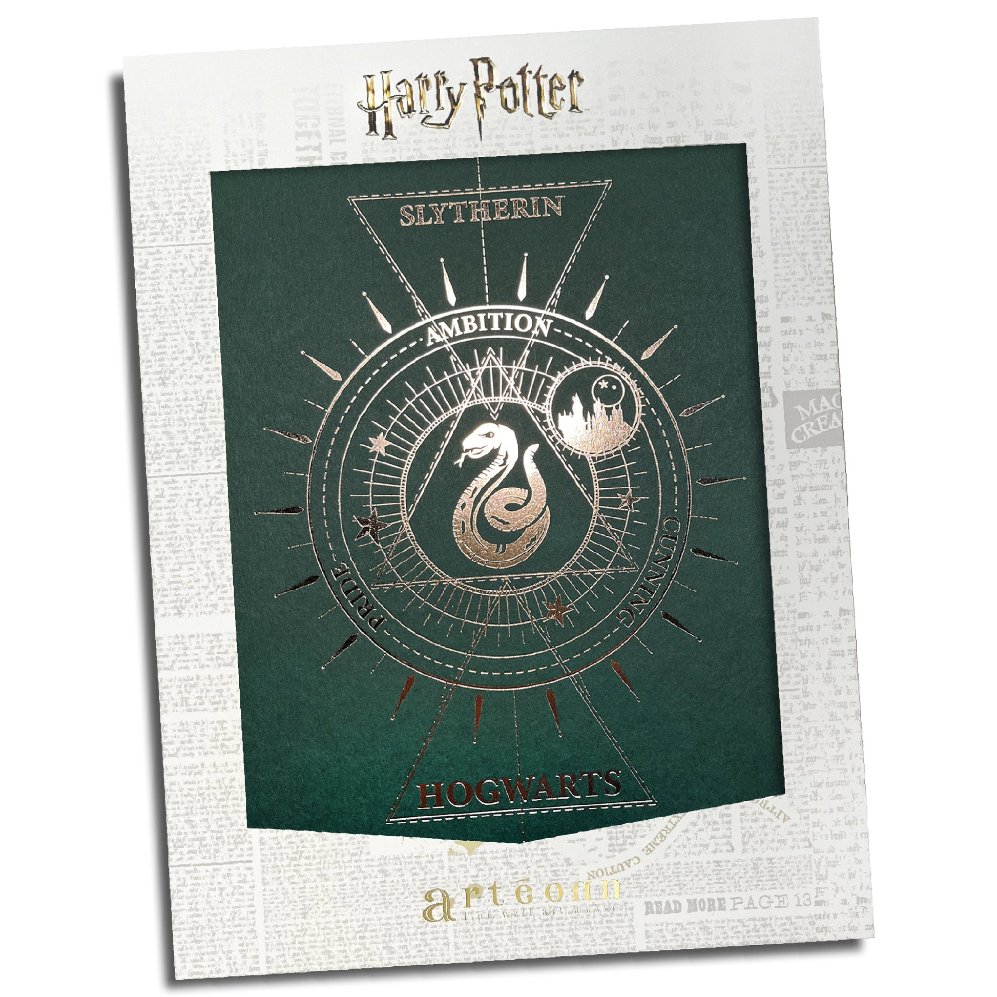 Affiche de collection Serpentard - Harry Potter avec marquage à chaud doré, idéale pour la décoration d'intérieur.