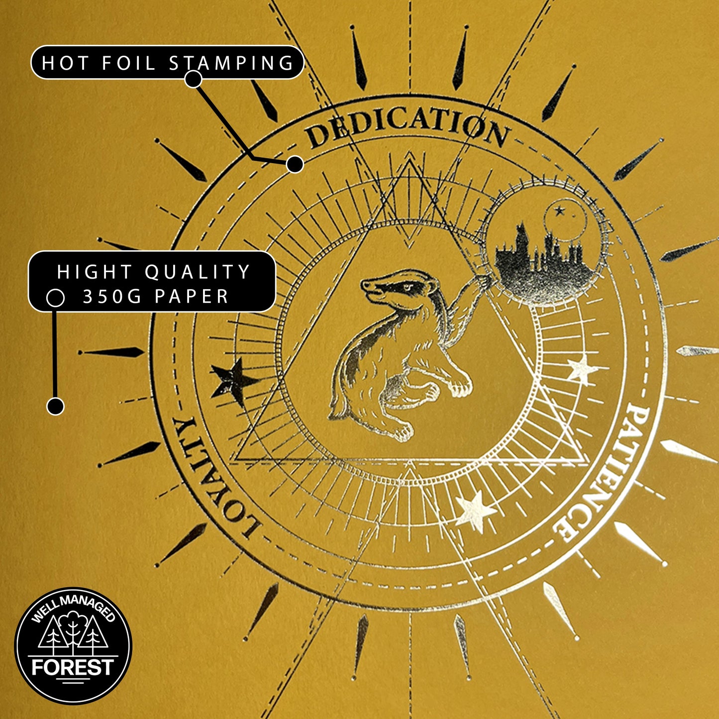 Affiche de collection Poufsouffle - Harry Potter, avec un design élégant en or, parfaite pour ajouter une touche magique à votre décoration.