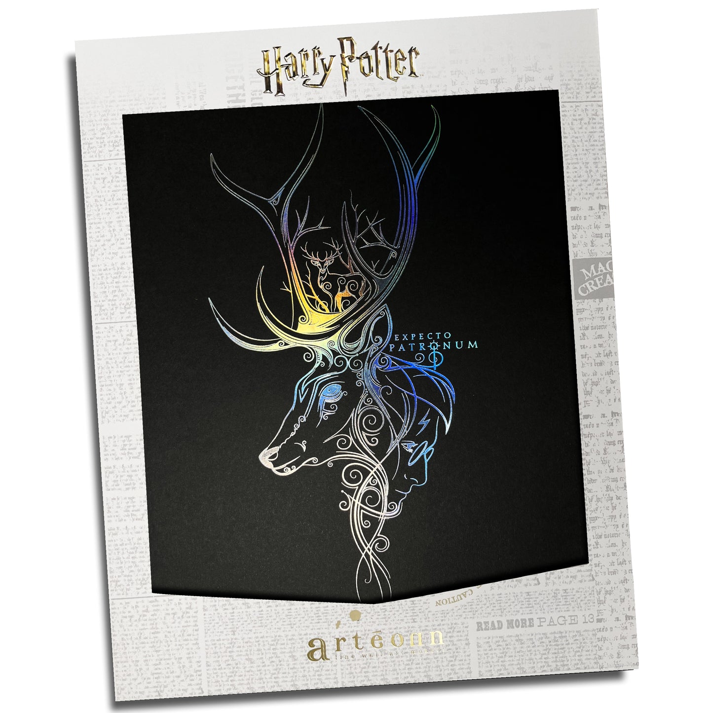 Affiche de collection Patronum - Harry Potter révélant le design holographique captivant mettant en avant la magie du monde sorcier.
