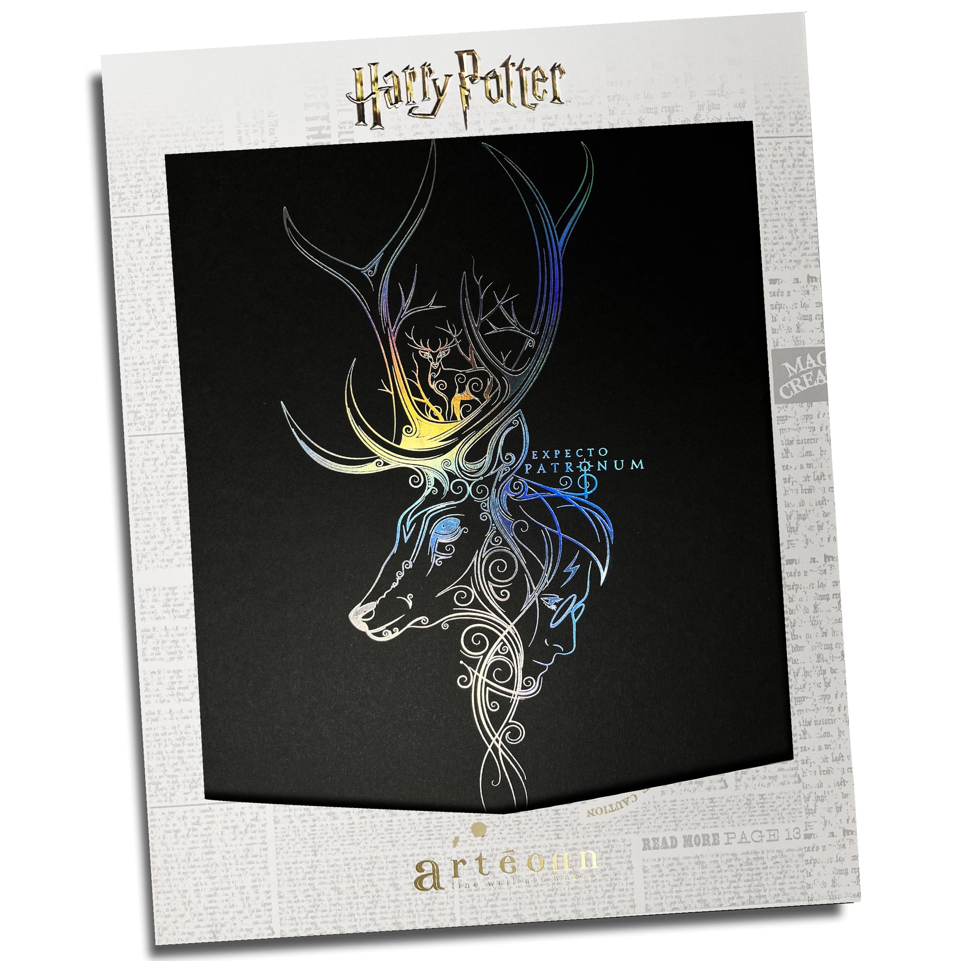 Affiche de collection Patronum - Harry Potter révélant le design holographique captivant mettant en avant la magie du monde sorcier.