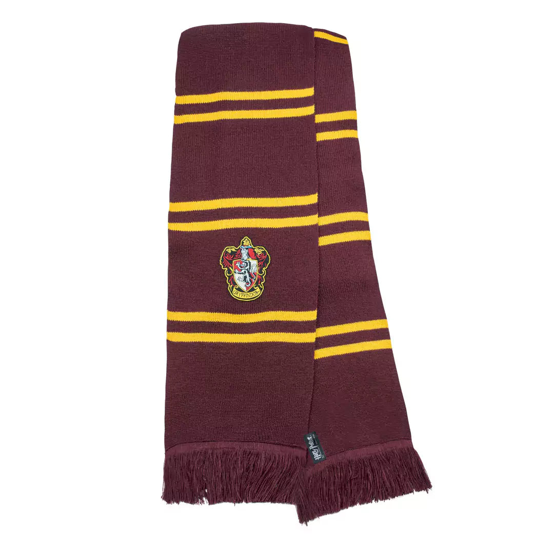Echarpe deluxe Gryffondor pourpre et or, emblématique de Harry Potter, affichant les couleurs de la maison Gryffondor, idéale pour les fans.