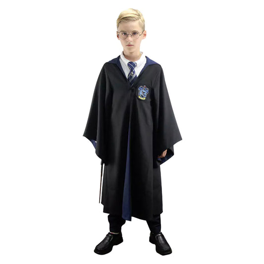Robe de Sorcier KIDS - Serdaigle - Harry Potter, une tenue élégante en polyester avec un écusson authentique et une capuche mystérieuse, parfaite pour les jeunes fans de magie.