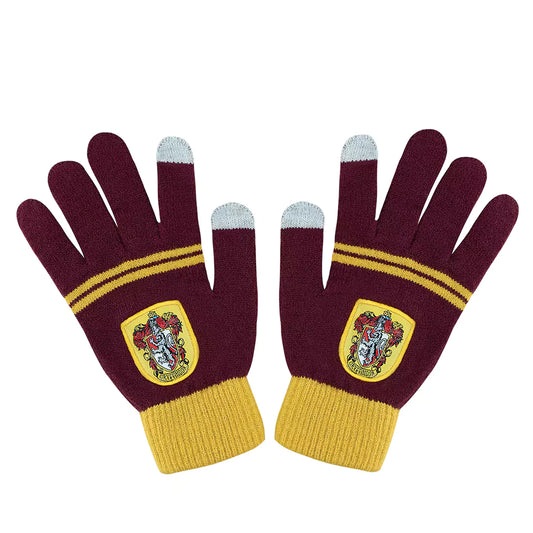 Une paire de gants tactiles Gryffondor pourpre et or Harry Potter, idéaux pour les fans de la saga afin de rester connectés tout en étant à la mode.