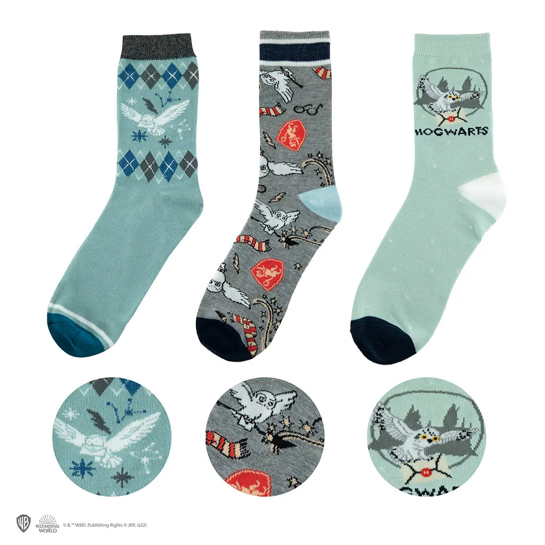 Lot de 3 paires de chaussettes Hedwige - Harry Potter avec un design magique et confortable.