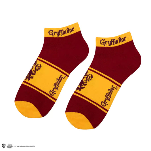 Détails des chaussettes courtes Gryffondor - Harry Potter, fabriquées en polyester doux et élasthanne, offrant style et confort.