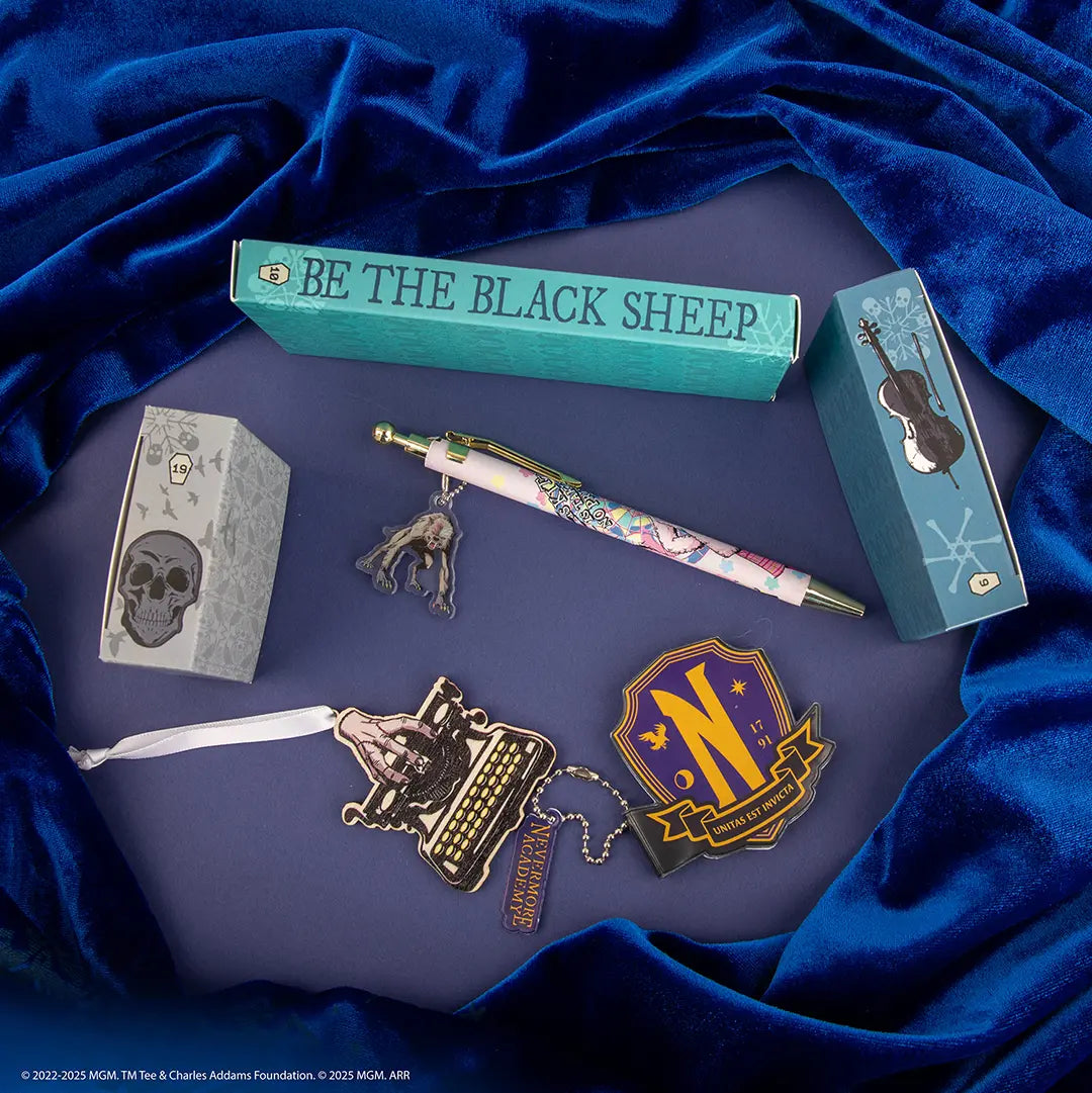 Surprises variées du Calendrier de l’avent Deluxe 2025 'Wednesday' de Distrineo, parfaites pour célébrer la magie des fêtes.