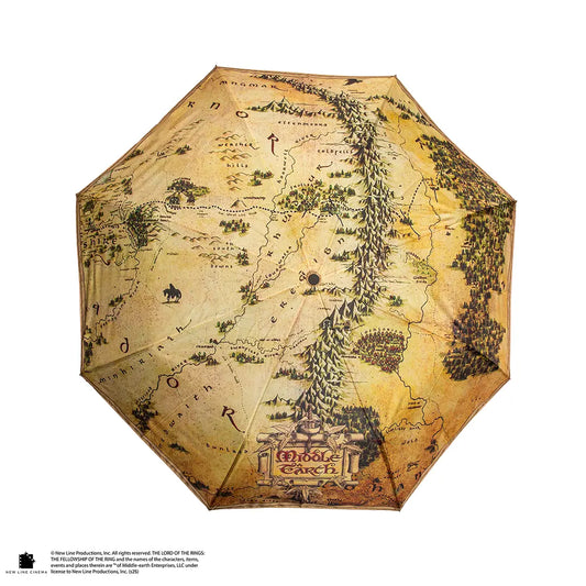 Parapluie - Terre du Milieu - Le Seigneur Des Anneaux fermé avec pochette imperméable, un accessoire élégant pour les fans de J.R.R. Tolkien.