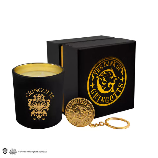 Bougie Gringotts et porte-clés - Harry Potter, une élégante bougie en verre de 190ml avec un parfum envoûtant de fleur d'oranger, ajoutant une touche de magie à votre décor.