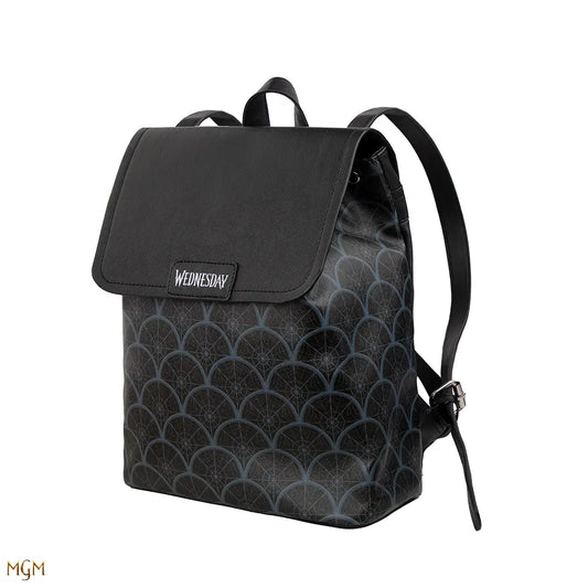 Détails du sac à dos noir La Chose - Wednesday, mettant en avant sa finition soignée et ses compartiments intelligents pour un rangement optimal.