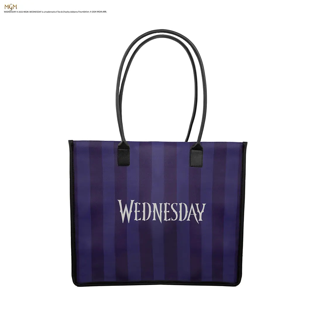 Sac cabas Nevermore Academy violet inspiré de Wednesday, avec un design mystique et élégant.