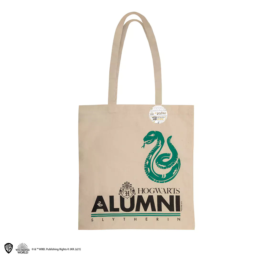 Sac fourre-tout Alumni Serpentard Harry Potter, en coton de haute qualité, idéal pour transporter vos essentiels tout en affichant votre loyauté envers la maison Serpentard.