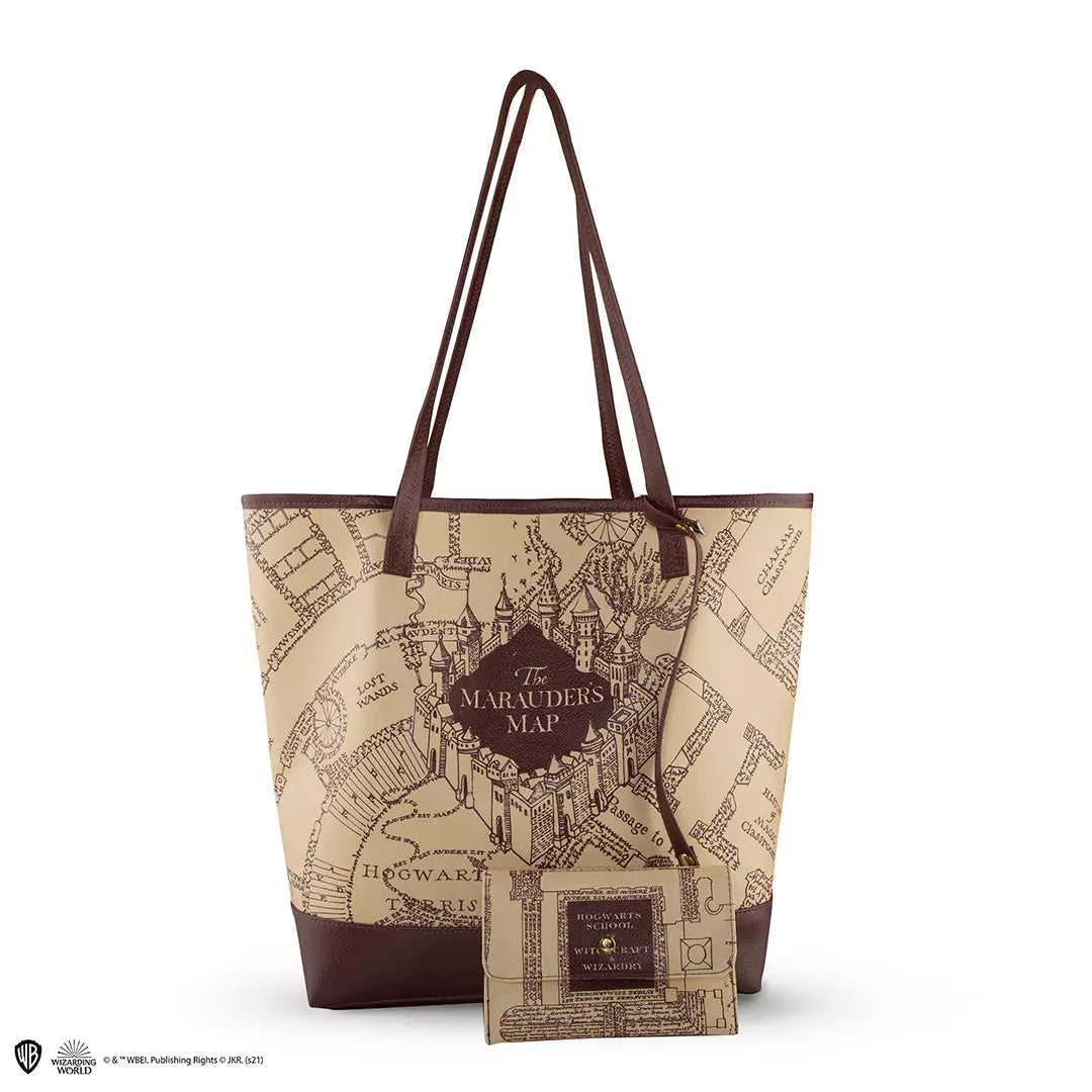 Sac cabas carte du Maraudeur - Harry Potter, parfait pour transporter vos affaires avec style et magie, featuring design emblématique pour les fans de la saga.