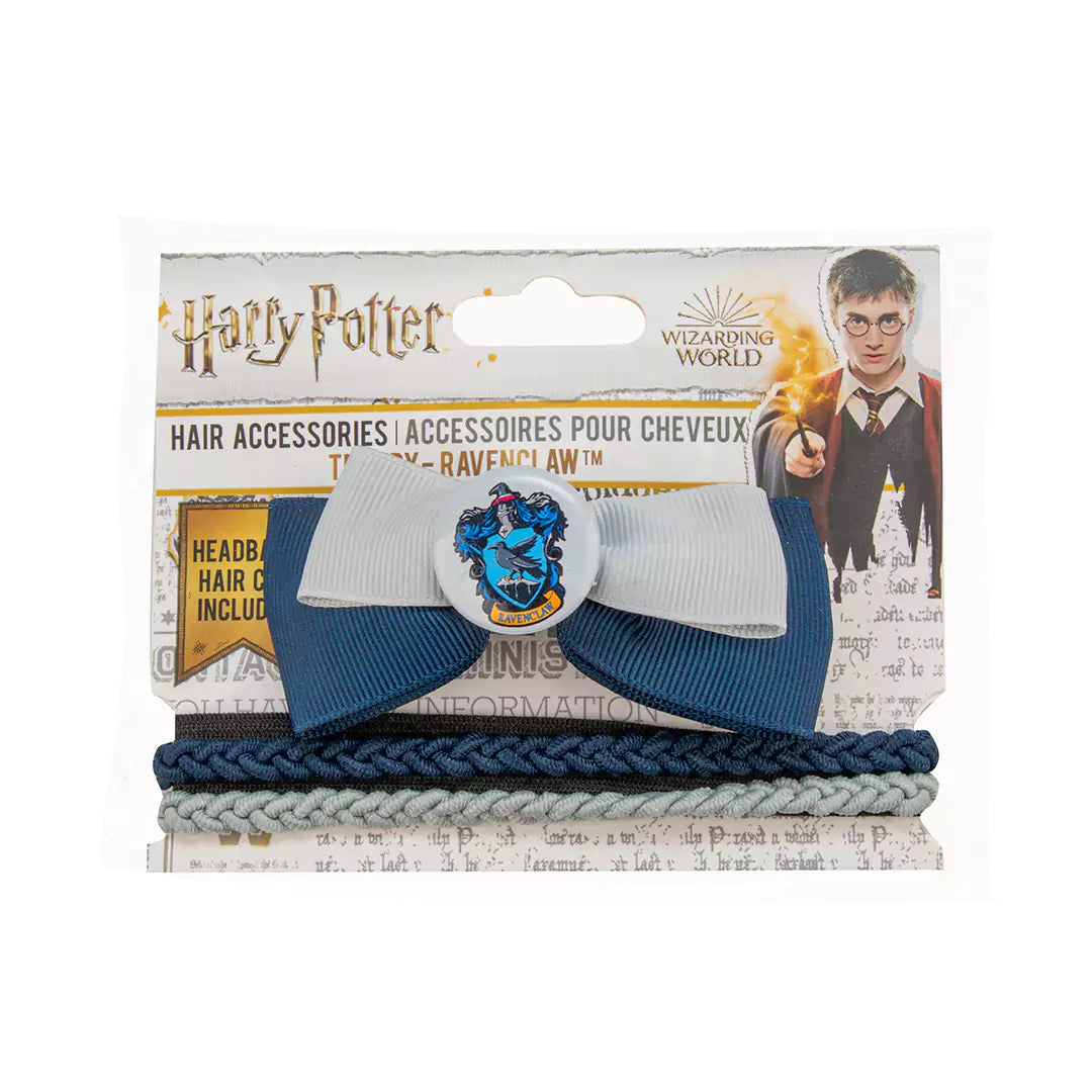 Accessoires pour cheveux Serdaigle - Trendy, ensemble chic comprenant une barrette en forme de noeud et un double serre-tête élastique, idéal pour les fans d'Harry Potter, mélange parfait de style et confort.