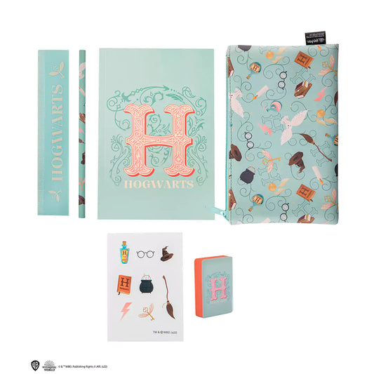 Set de papeterie Poudlard fantasy - Harry Potter avec crayon magique, règle précise, et carnet de notes enchanté.
