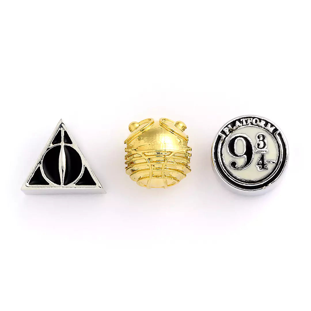 Charm des Reliques de la mort en argent - Set de charms Reliques de la mort, vif d'or et plateforme 9¾ - Harry Potter, idéal pour les fans de la saga.