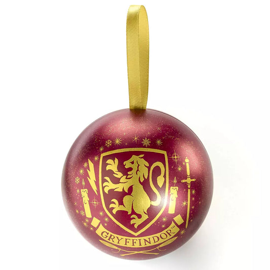 Boule de Noël Gryffondor et Collier - Harry Potter en vue rapprochée, mettant en avant les détails du design inspirés de la maison Gryffondor.