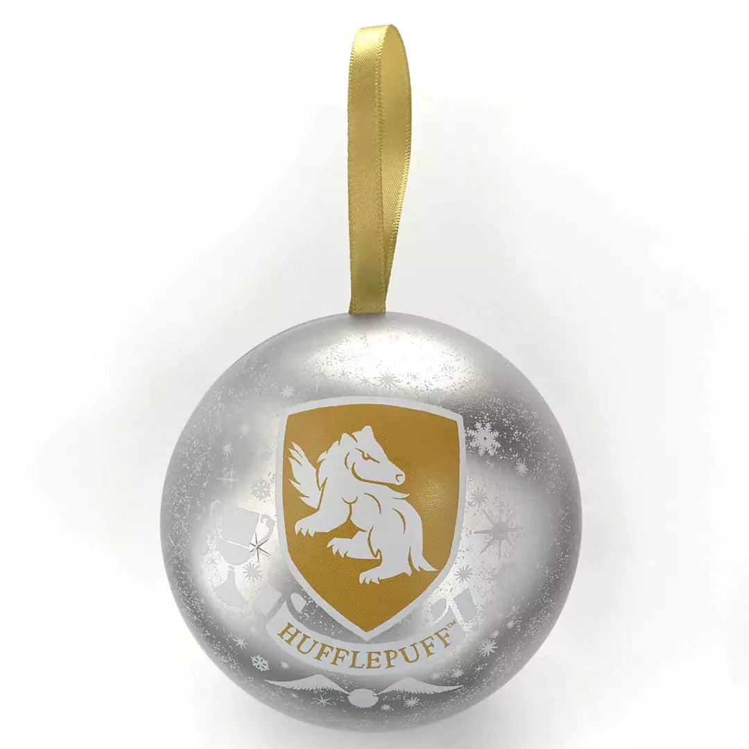 Boule de Noël Poufsouffle et Collier - Harry Potter : Une boule de Noël décorée avec des symboles de la maison Poufsouffle pour un Noël magique.