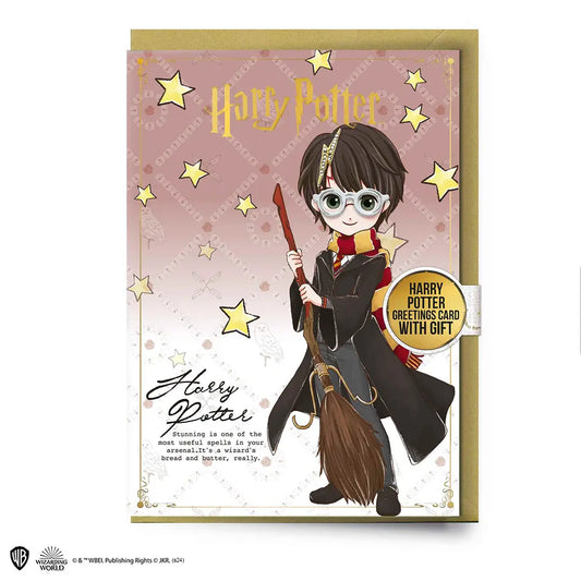 Zoom sur le pin's Harry Potter de la carte de vœux Harry avec Pin’s - Harry Potter, ajoutant une touche d'enchantement à vos messages.
