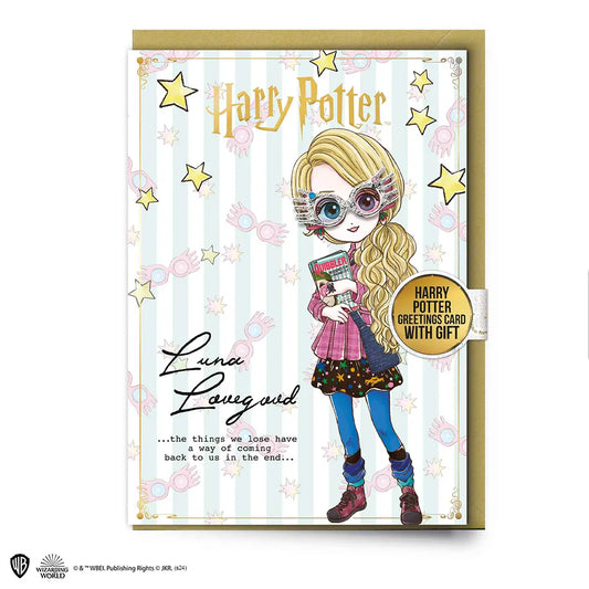 Carte de vœux Luna Lovegood avec Pin’s - Harry Potter, featuring magical design and unique pin for fans.