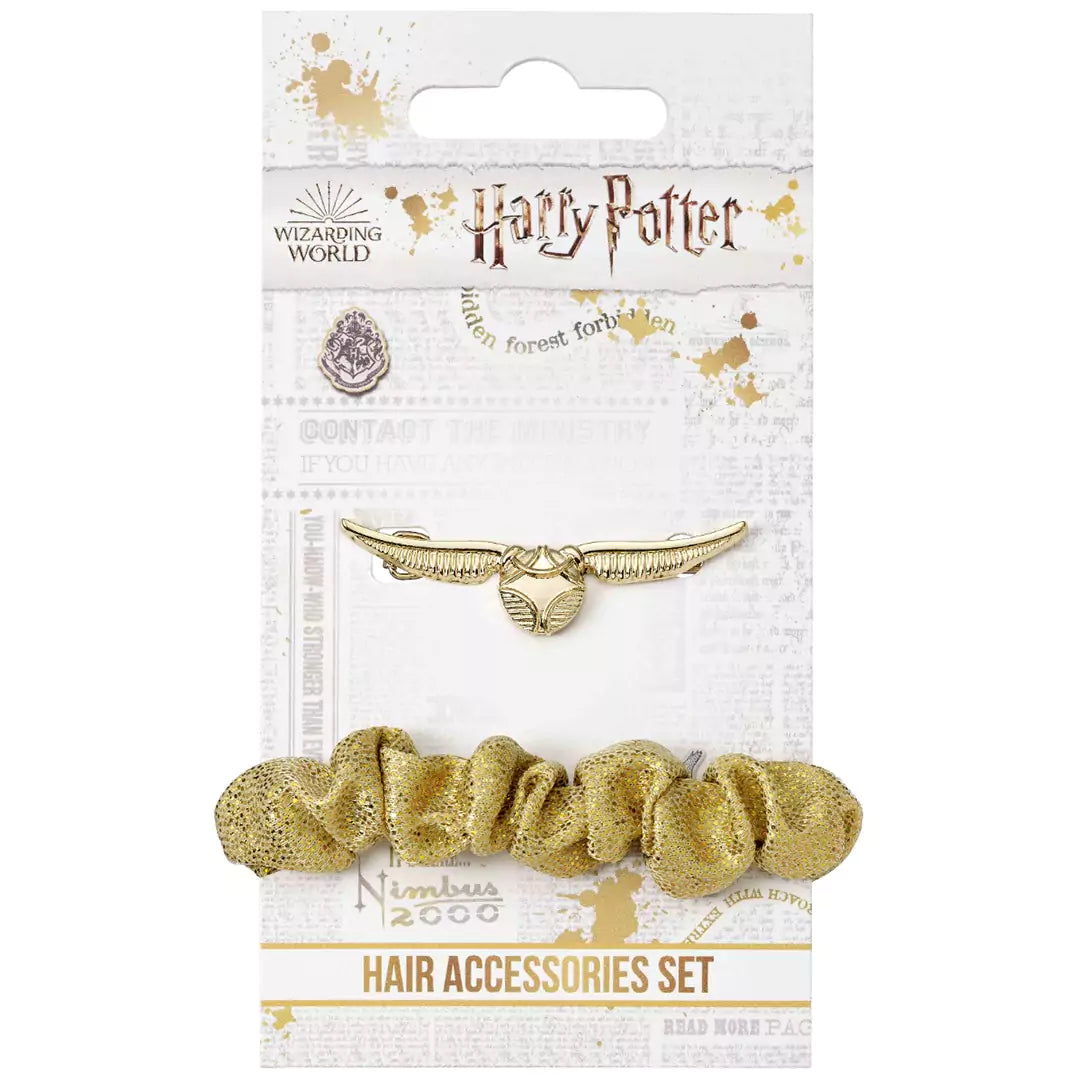 Set d’accessoires pour cheveux Vif d’or - Harry Potter, barrette dorée scintillante inspirée de l'univers magique, parfaite pour tous les événements.