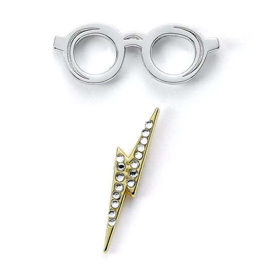 Badge pin’s lunettes et éclair - Harry Potter, un accessoire emblématique en plaqué or et argent qui évoque la magie de la saga.