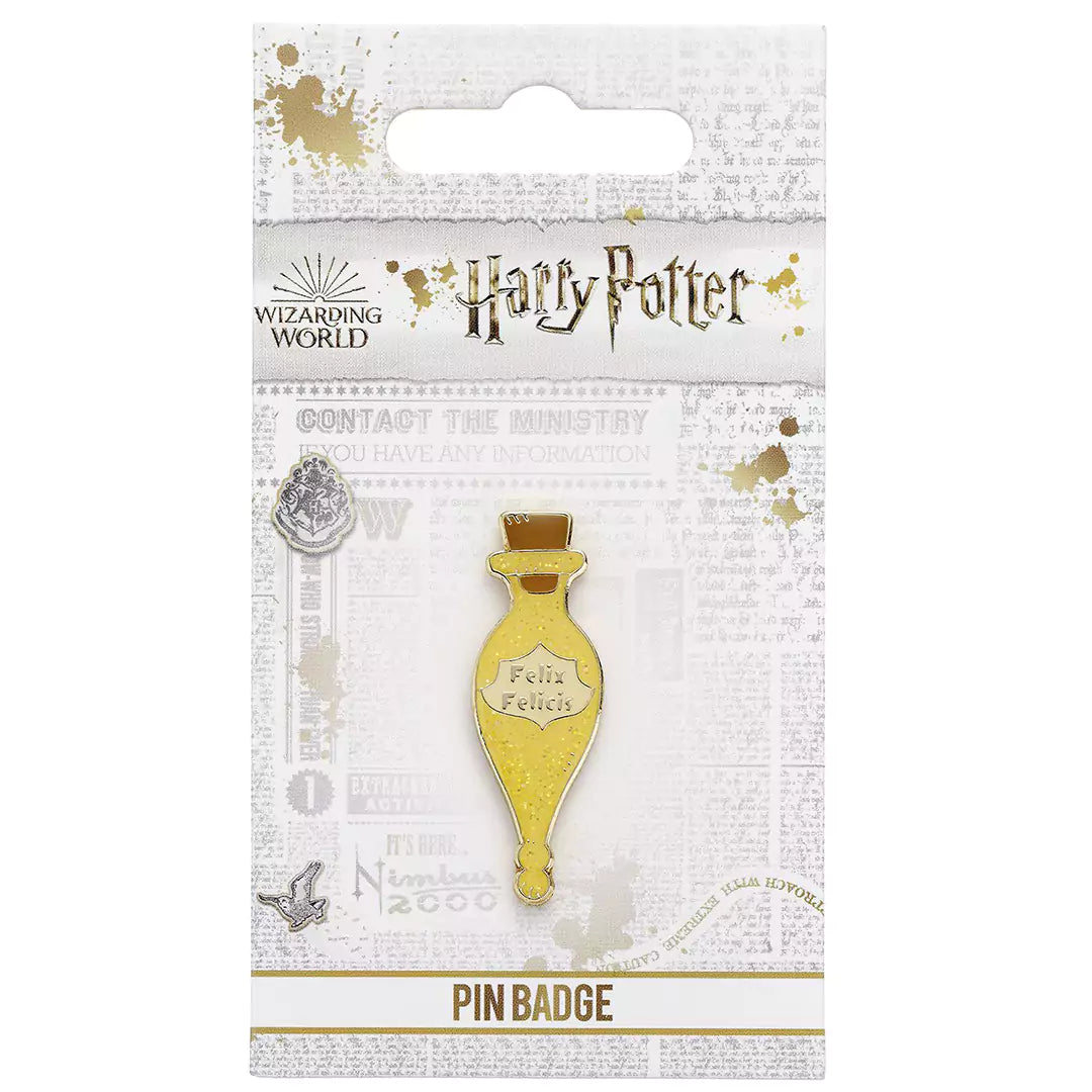 Badge pin’s potion Felix Felicis - Harry Potter, un design authentique et fascinant représentant l'une des potions les plus célèbres du wizarding world.