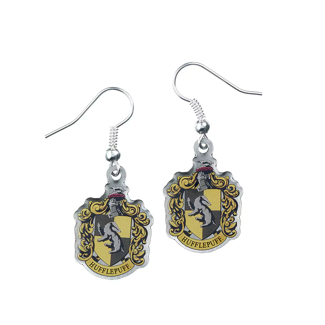 Boucles d’oreilles Armoirie de Poufsouffle, élégantes et légères, en alliage de zinc plaqué argent, parfaites pour les fans de Harry Potter.