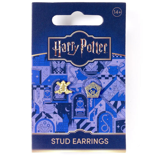 Boucles d’oreilles - Chocogrenouille et la boîte plaqué or - Harry Potter, élégantes et légères, parfaites pour tous les fans.