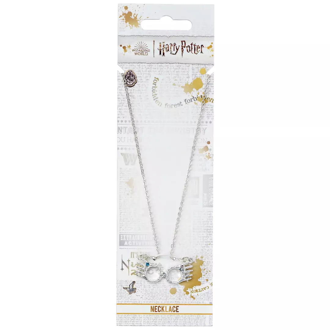 Détail du Collier lunettes de Luna - Harry Potter, mettant en valeur son design élégant et unique, idéel pour ajouter une touche de fantaisie à votre style.