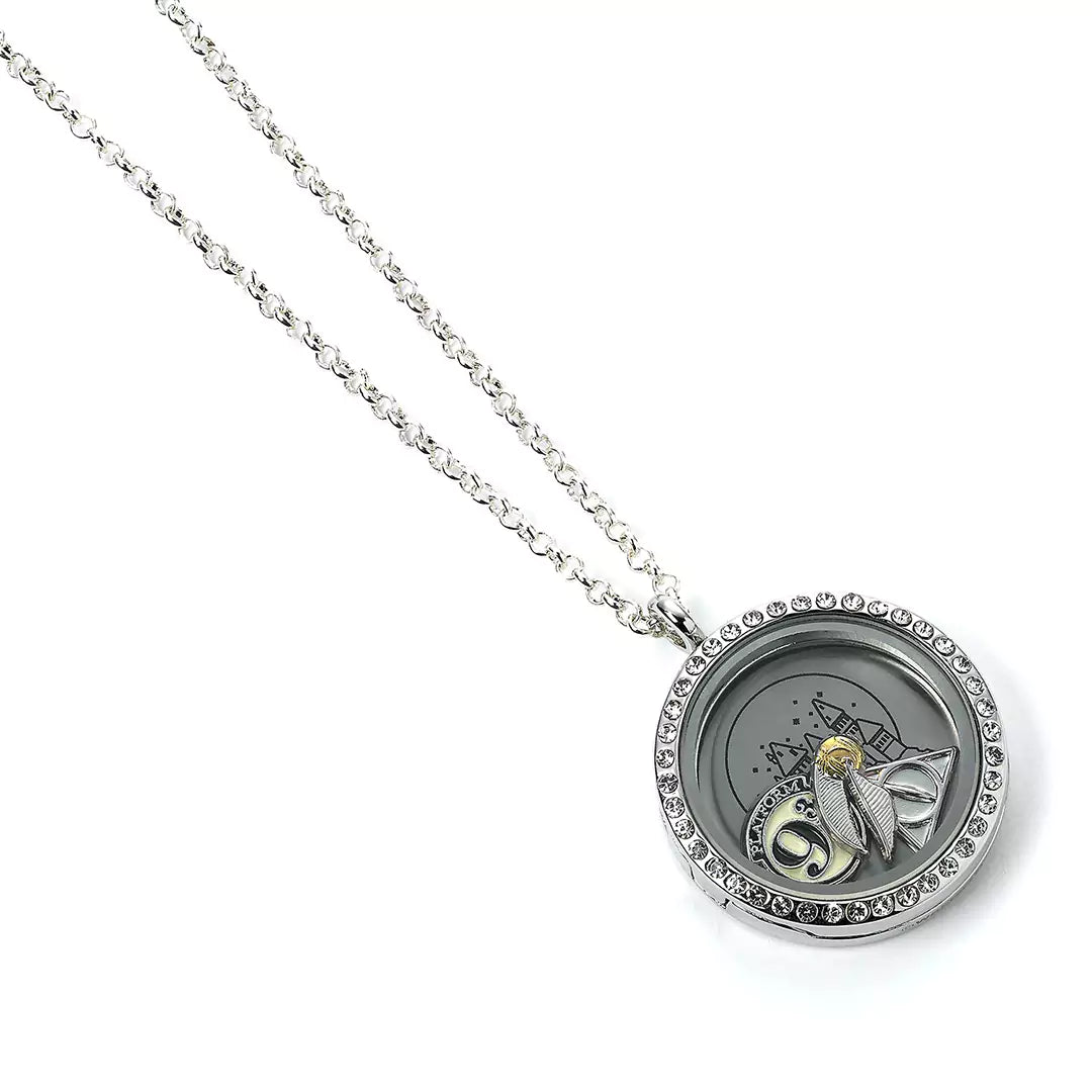 Collier médaillon 3 Charms - Harry Potter avec charm du symbole des Reliques de la Mort en plaqué argent.