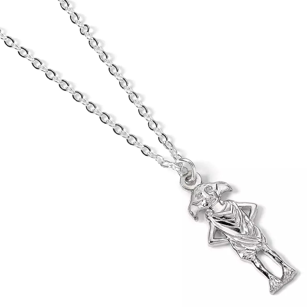 Collier Dobby l'Elfe de Maison en argent plaqué avec pendentif représentant Dobby, un bijou élégant pour fans de Harry Potter.