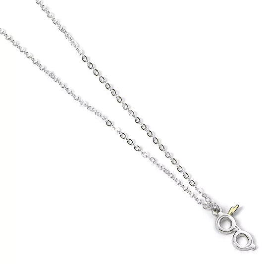Détails du Collier Éclair et Lunettes - Harry Potter, mettant en valeur le pendentif plaqué argent et or.