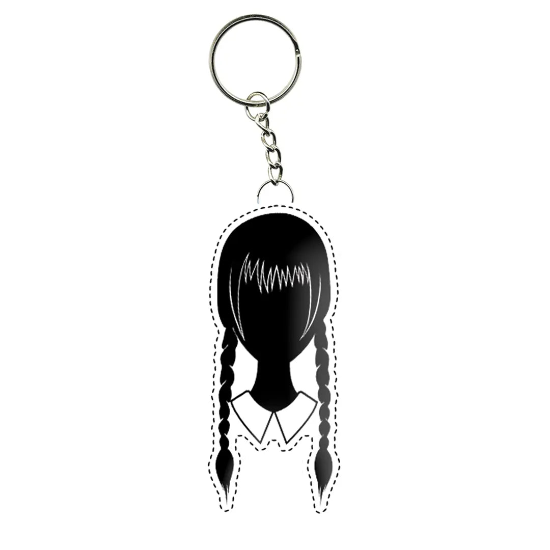 Porte-clés tête de Wednesday - Un accessoire gothique et stylé inspiré de Wednesday Addams, parfait pour les fans de la série Addams Family.
