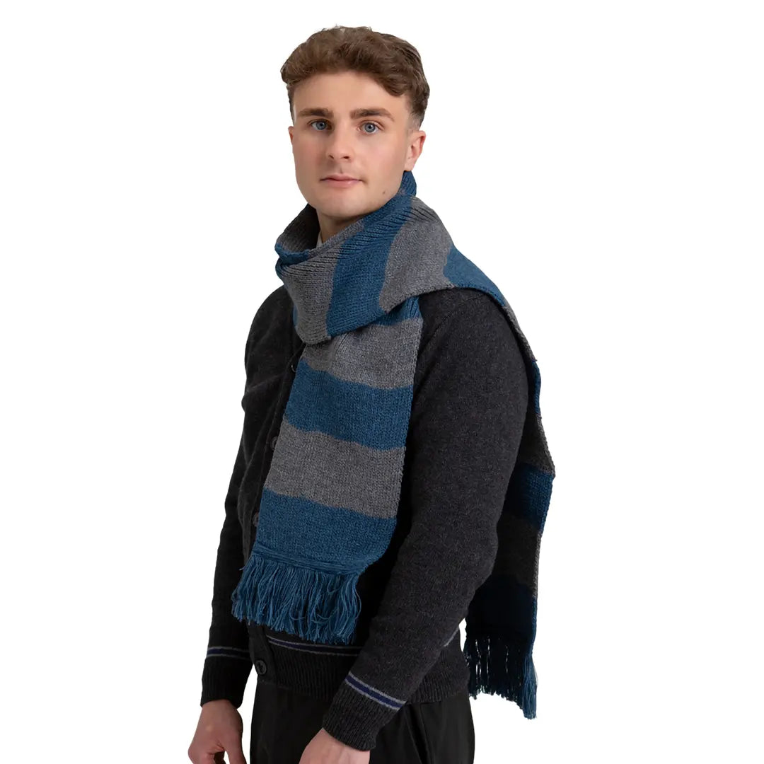 Écharpe à rayures Serdaigle - Harry Potter, tricotée à la main dans un style authentique, parfaite pour représenter l'intelligence et la créativité de Serdaigle.