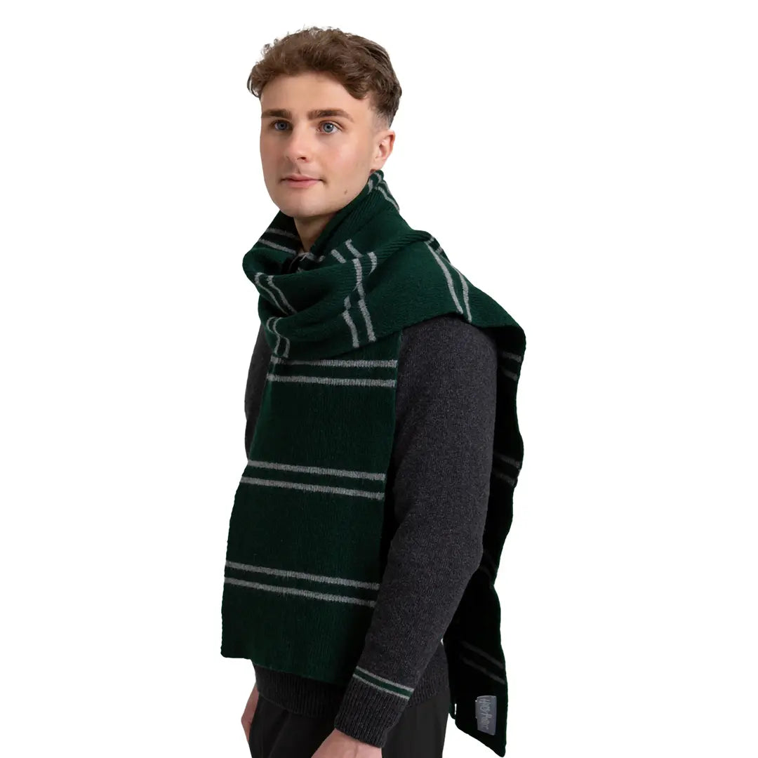 Écharpe Serpentard - Harry Potter, conçue pour les fans de la saga, alliant chaleur et élégance, parfaite pour affronter le froid avec style.