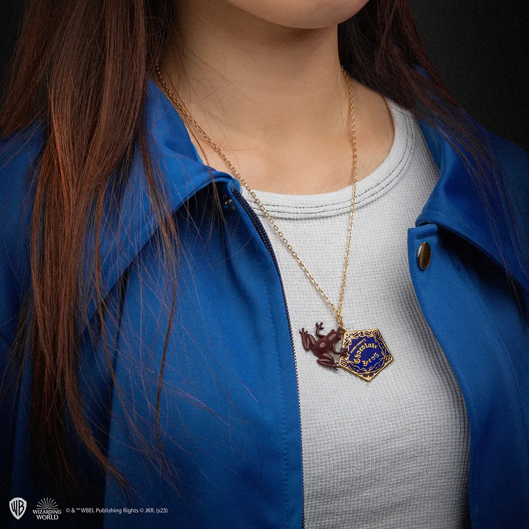 Détails du Collier Chocogrenouille - Harry Potter, affichant sa chaîne en fer durable et son pendentif en alliage de zinc.