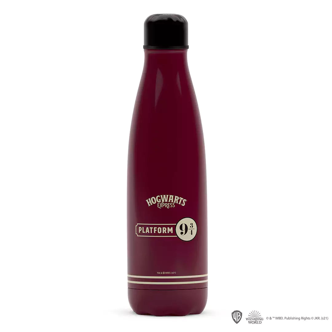 Vue rapprochée de la bouteille isotherme 500ml - Voie 9 3/4 - Harry Potter en acier inoxydable, idéale pour garder les boissons à la température souhaitée.