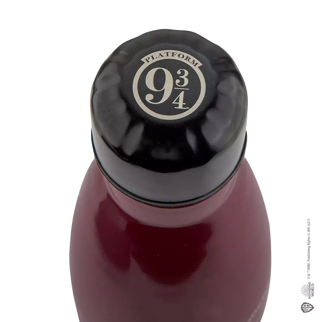 Bouteille isotherme 500ml - Voie 9 3/4 - Harry Potter sur un fond d'extérieur, illustrant son utilisation pratique lors d'une journée en plein air.