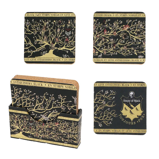 Lot de 4 sous-verres Famille Black - Harry Potter, inspirés de la tapisserie emblématique, ajoutant élégance et mystère à votre décoration.