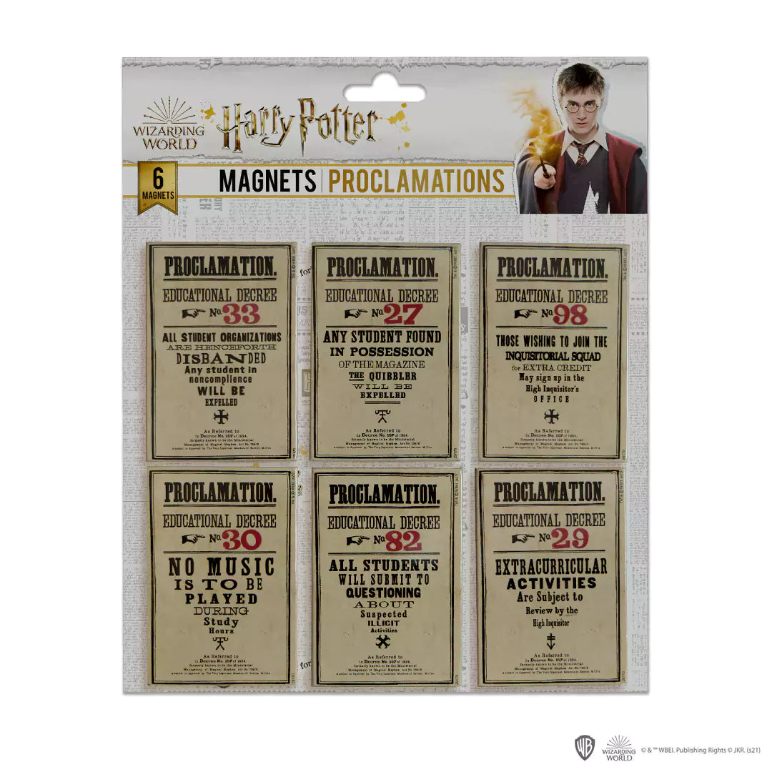 Set de 6 magnets - Proclamations - Harry Potter avec des citations emblématiques, apportant une touche magique à votre décoration intérieure.