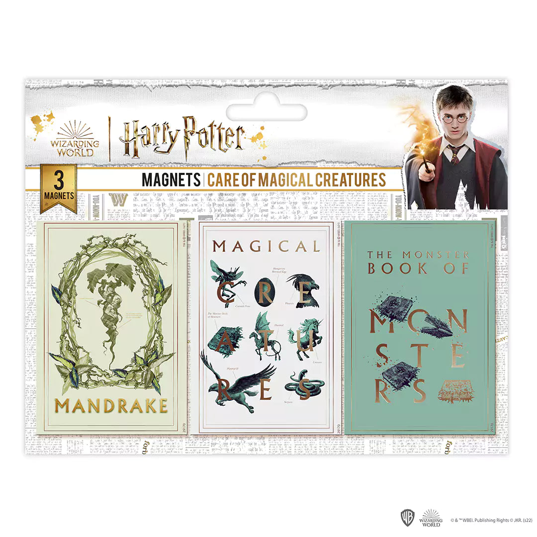 Magnets Soins aux Créatures Magiques - Set de 3 magnets Harry Potter, illustrant des créatures enchantées pour embellir votre décor.