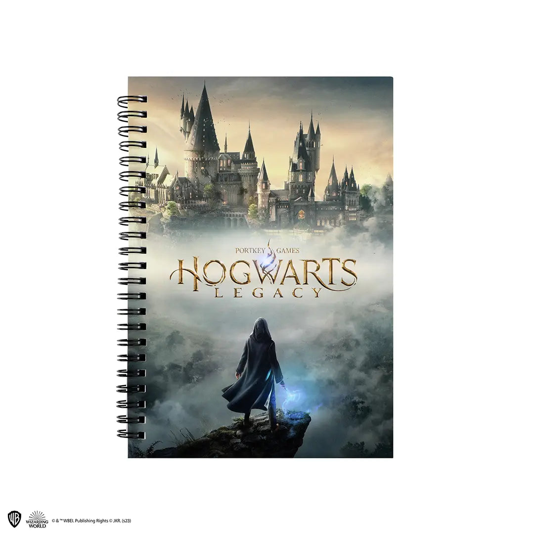 Carnet à spirales Hogwarts Legacy avec une couverture emblématique inspirée de l'univers d'Harry Potter, parfait pour capturer vos idées magiques.