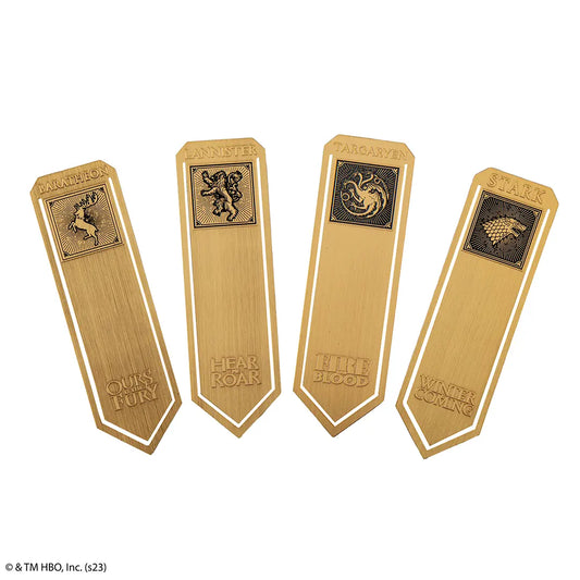 Marque-pages métal Maisons de Westeros de Distrineo, un accessoire captivant pour les fans de Game of Thrones.